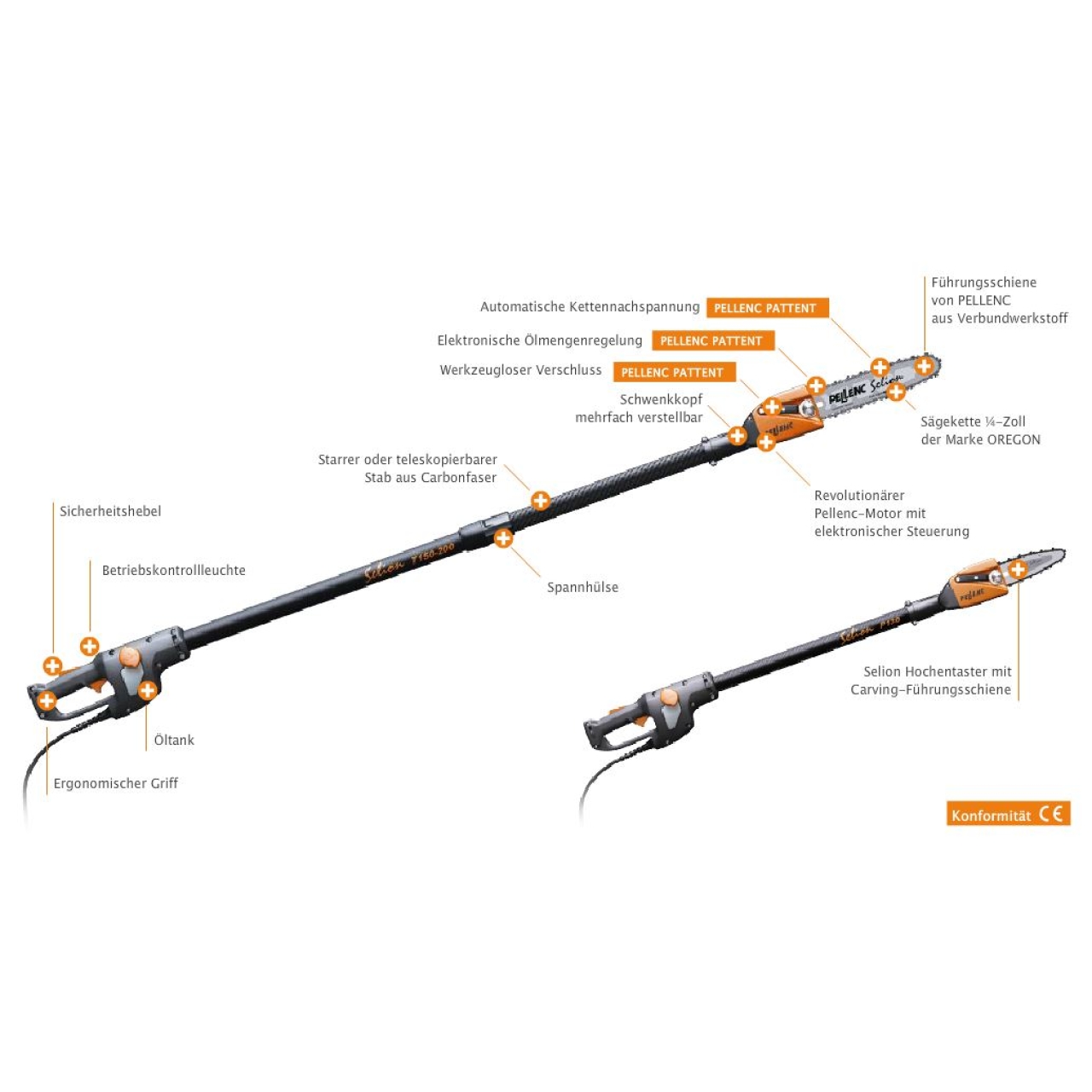 Akku-Motorsäge Selion Teleskop T150/200 ohne Akku / Ladegerät